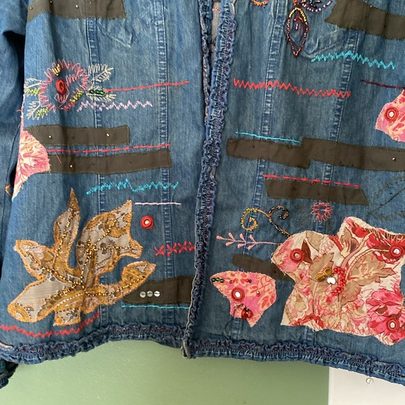 Women's Sz 2 Chicos embroidered embellished denim shacket jacket top - Picture 9 of 11